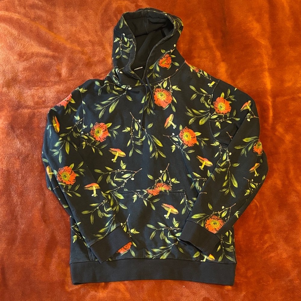 Primitive Black Hoodie with Floral and Mushroom Design